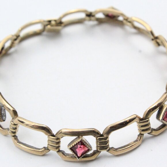 Sweet Emmons Signed Designer Pink Fucshia Glass Squared Rose Gold Tone Bracelet - Picture 7 of 9